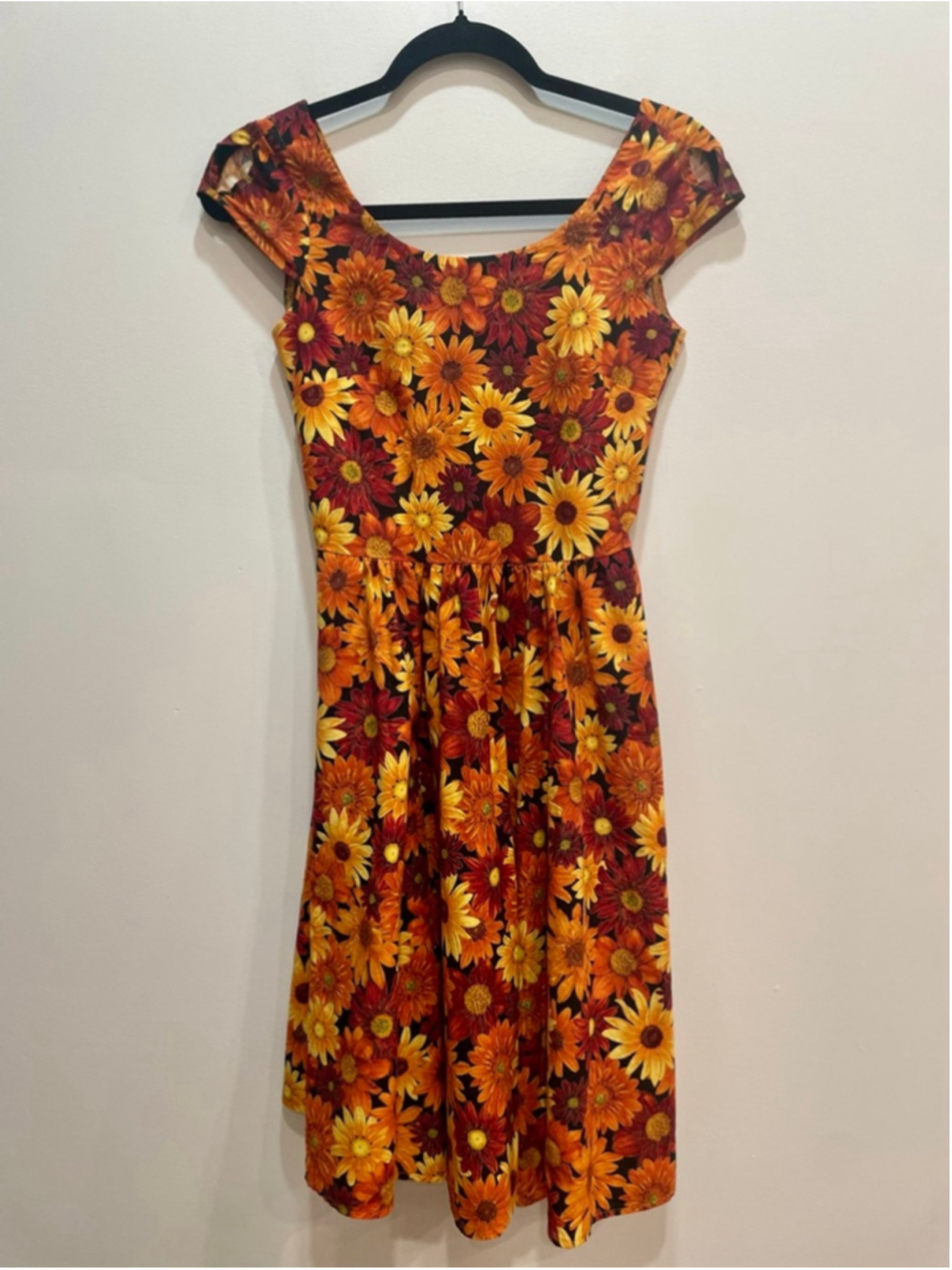Vintage Style Retrolicious Sunflower Rockabilly Pinup Fit & Flare Dress XS Twee
